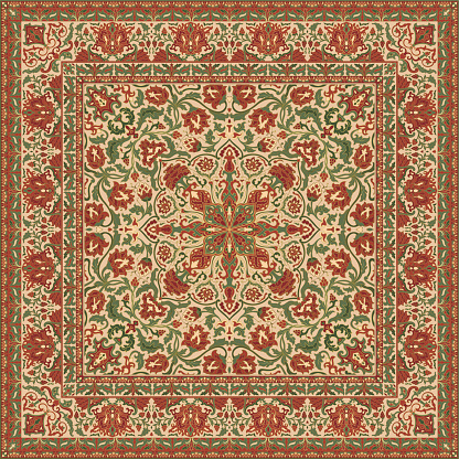 Floral traditional carpet. Oriental pattern with flowers.