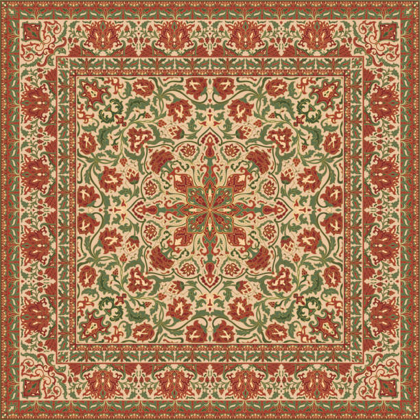 Oriental floral carpet. Floral traditional carpet. Oriental pattern with flowers. oriental culture stock illustrations