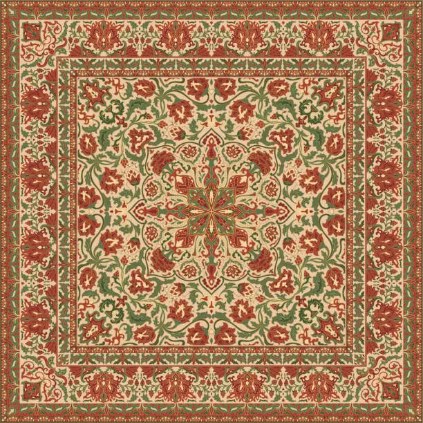 Vector illustration of Oriental floral carpet.