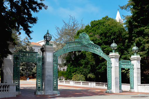 Berkeley California,USA. July 25 2021: Sather Gate is main entrance to the UC Berkley campus.