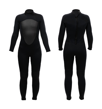 Neoprene wetsuit women front and rear view cut out on white