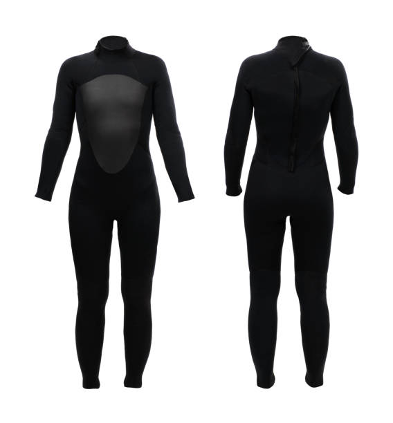 Neoprene wetsuit Neoprene wetsuit women front and rear view cut out on white neoprene photos stock pictures, royalty-free photos & images