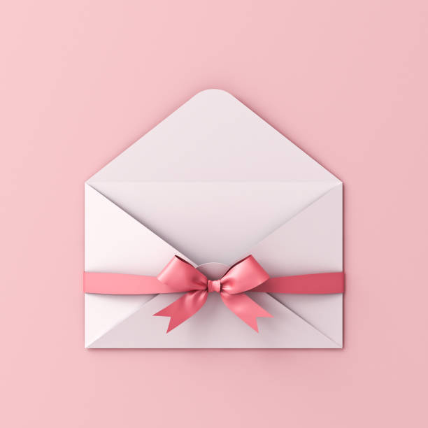 istock Open blank white envelope with pink ribbon bow isolated on pink pastel color background with shadow gift voucher minimal conceptual 1331178480