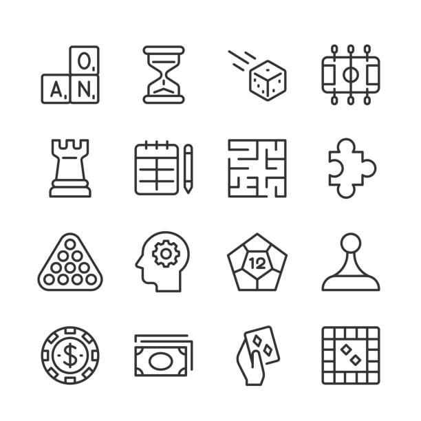 Tabletop Games Icons 2 — Monoline Series Vector outline icon set appropriate for web and print applications. Designed in 48 x 48 pixel square with 2px editable stroke. Pixel perfect. token stock illustrations