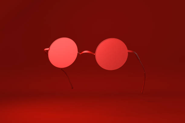 Red Glasses floating in red background. minimal concept idea creative. monochrome. 3D render.