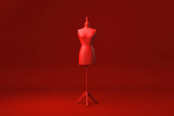 Red Mannequin in red background. minimal concept idea creative. monochrome. 3D render. Red Mannequin in red background. minimal concept idea creative. monochrome. 3D render. Dress Form stock pictures, royalty-free photos & images