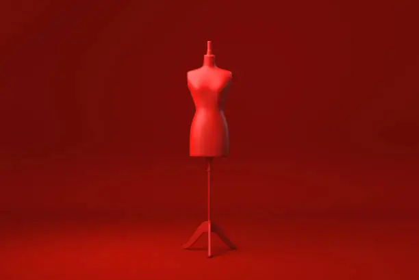 Red Mannequin in red background. minimal concept idea creative. monochrome. 3D render.