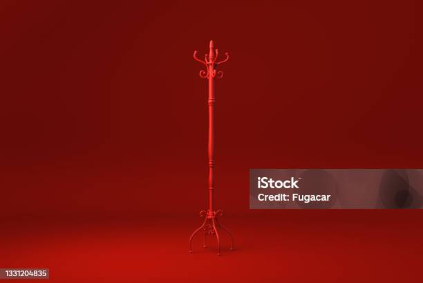 Red Coat Hook In Red Background Minimal Concept Idea Creative Monochrome 3d Render Stock Photo - Download Image Now