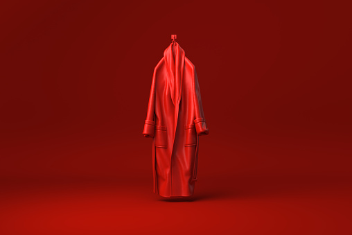 Red Bathrobe in red background. minimal concept idea creative. monochrome. 3D render.