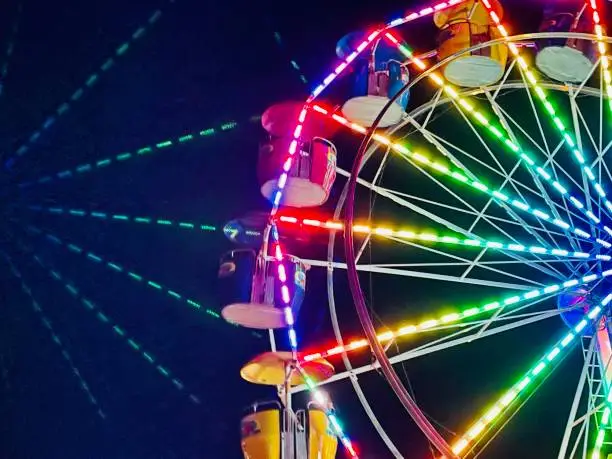 Photo of Vivid vibrant multicolored lights of Ferris Wheel at