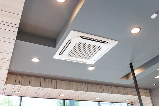 Ceiling Mounted Cassette Type Air Conditioner For Large Rooms.