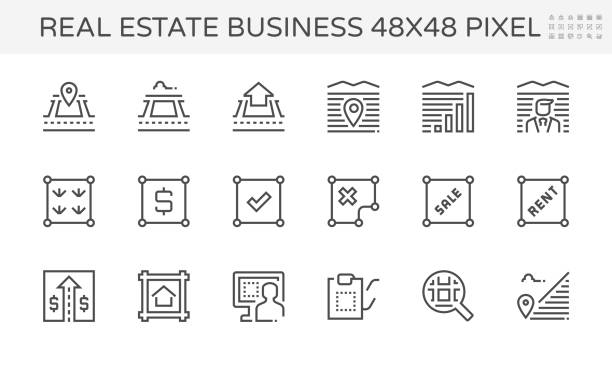 ilustrações de stock, clip art, desenhos animados e ícones de real estate business vector icon set design. 48x48 pixel perfect and editable line stroke. - vacant land