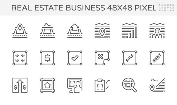 недвижимость бизнес вектор иконка декорации. идеальный штрих линии 48x48 пикселей. - vacant land stock illustrations