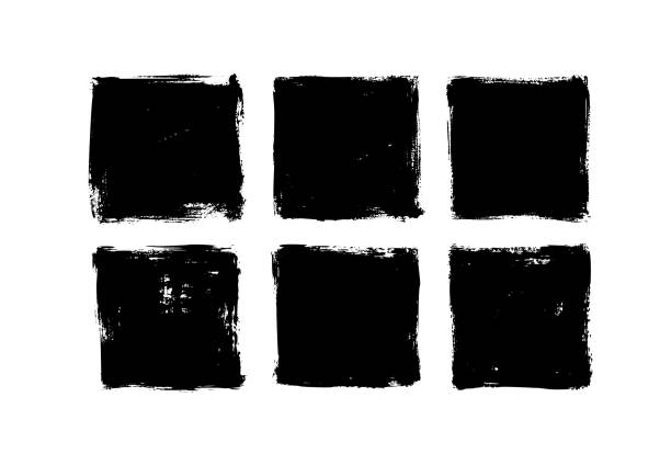 Set of grunge square template backgrounds. Set of grunge square template backgrounds. Vector black painted squares or rectangular shapes. Hand drawn brush strokes isolated on white. Dirty grunge design frames, borders or templates for text. square shape stock illustrations