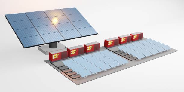 istock Solar panel mockup of electric storage center solar energy 3d illustration 1331210602