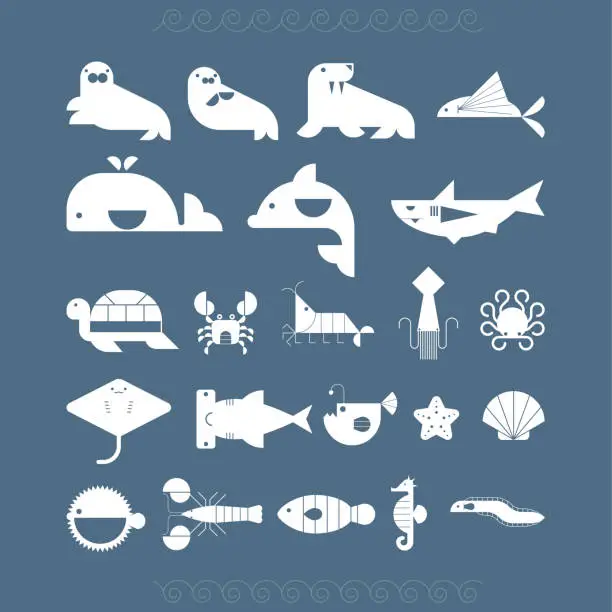 Vector illustration of Sea creatures set.