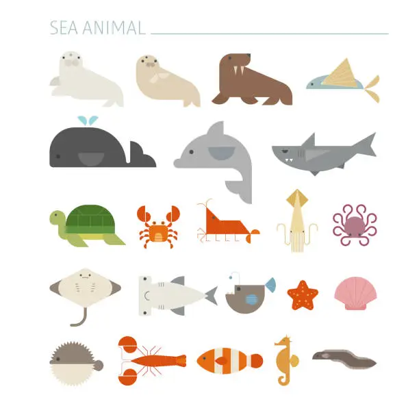 Vector illustration of Sea creatures set.