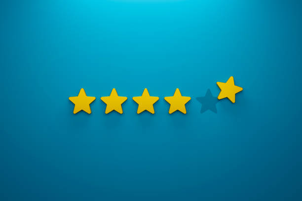 istock Customer experience and satisfaction concept. Icon five star excellent rating on background. 3d illustration 1331220960