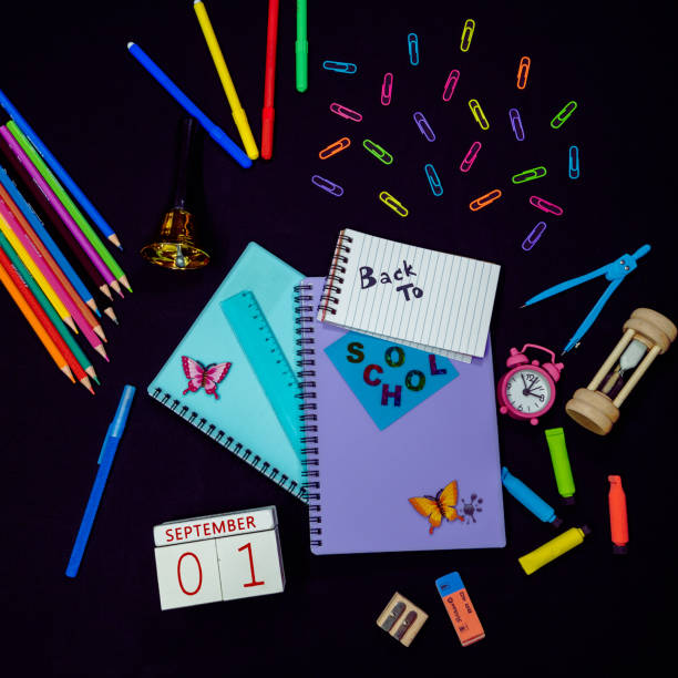 istock Back to School education Banner Concept on black background top view 1331230432