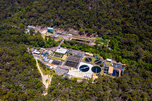 Aerial View of the Hornsby Heights Water Purification Station  in Sydney, Australia. View from above