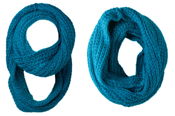 Warm wool knitted blue scarf isolated over white