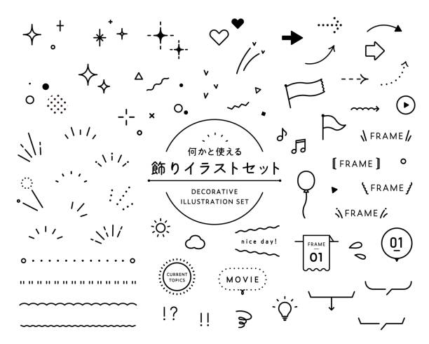 stockillustraties, clipart, cartoons en iconen met a set of decorative illustrations and icons. - kaderrand illustraties