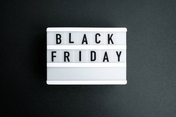 istock Lightbox with text BLACK FRIDAY on dark background, Sale shopping concept 1331240062