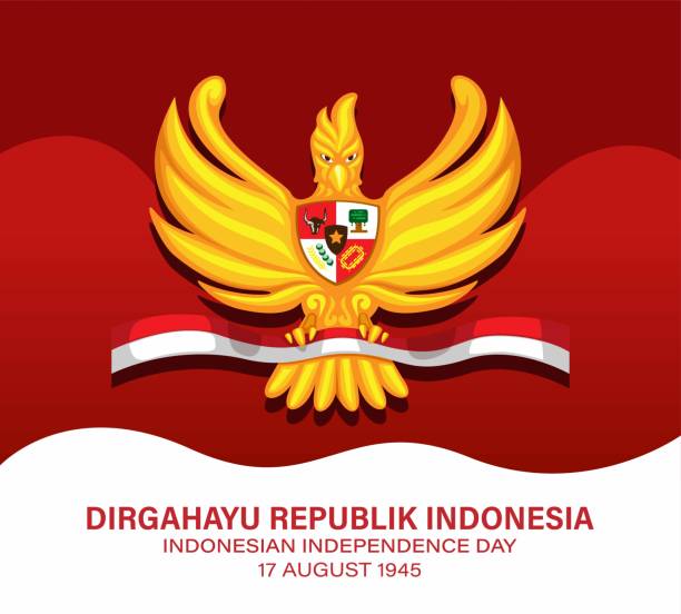 Indonesian independence day 17 august 1945 and Pancasila day with garuda symbol concept illustration vector Indonesian independence day 17 august 1945 and Pancasila day with garuda symbol concept illustration vector garuda pancasila stock illustrations