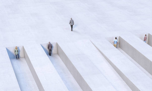 istock people stuck in streets below street level, obstacle concept. 1331242947