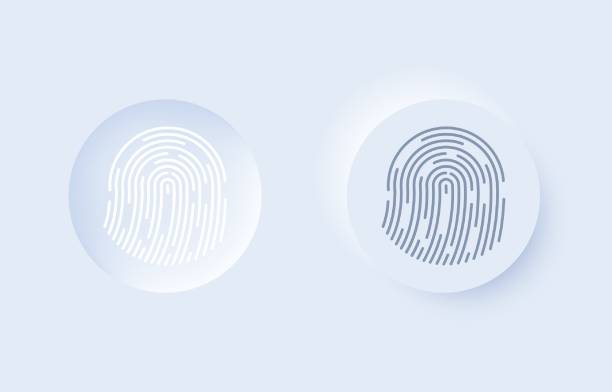 istock Fingerprint round button on and off in modern neumorphic trend style. UI, UX set for mobile app 1331248224