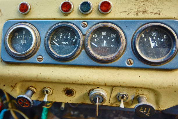 istock vintage old car automobile dashboard. 1331249886