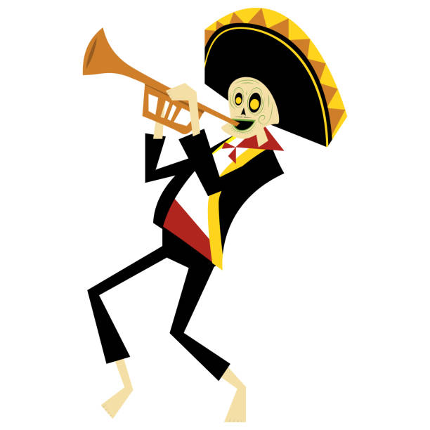 istock Mexican Day of the Dead skeleton playing trumpets. 1331250935