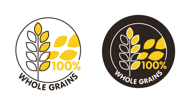 ilustraciones, imágenes clip art, dibujos animados e iconos de stock de insignia de grano entero de 100 porcentajes para cereales - endosperm