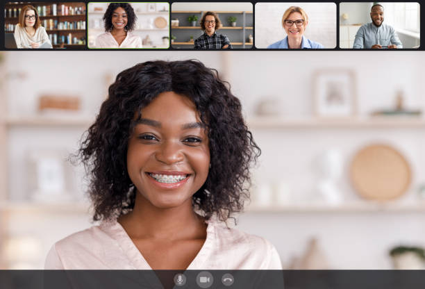 istock Happy young people making online videochat at home, screenshot 1331256470