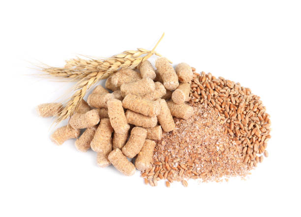 istock Different types of wheat bran on white background 1331257300