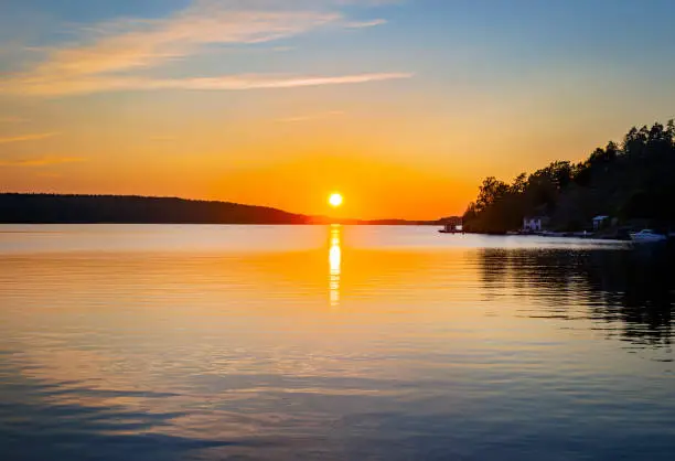 Beautiful golden sunset over Alvnas, Ekero, Sweden