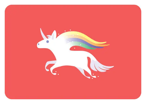 Vector illustration of running unicorn with colorful mane