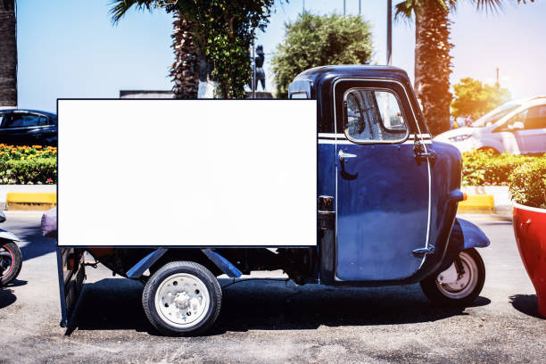 Back view of rusty old yellow vintage farm pickup truck with peeling paintwork. 3D illustration isolated on white background.
