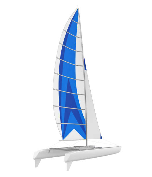 Catamaran backlit with sun behind the sail