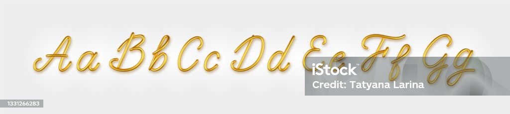 Gold 3d realistic capital and lowercase letters on a light background. Gold 3d realistic capital and lowercase letters on a light background. Vector illustration. Gold - Metal stock vector Gold 3d realistic capital and lowercase letters on a light background. Gold 3d realistic capital and lowercase letters on a light background. Vector illustration. Gold - Metal stock vector