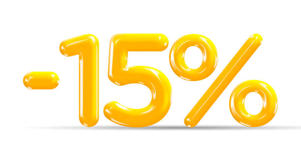 ilustrações de stock, clip art, desenhos animados e ícones de 15 percent off. discount creative composition of golden or yellow balloons. 3d mega sale or fifteen percent bonus symbol on white background. sale banner and poster. vector illustration. - bubble large percentage sign symbol