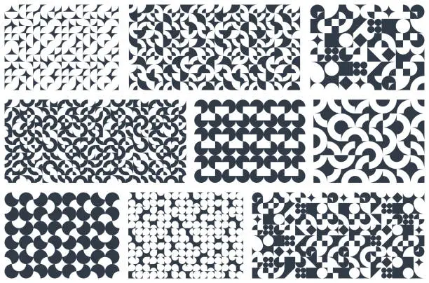 Vector illustration of Seamless geometric patterns set, abstract vector backgrounds for wallpaper or websites or wrapping paper print created with black and white elements of geometry.