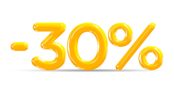 ilustrações de stock, clip art, desenhos animados e ícones de 30 percent off. discount creative composition of golden or yellow balloons. 3d mega sale or thirty percent bonus symbol on white background. sale banner and poster. vector illustration. - bubble large percentage sign symbol