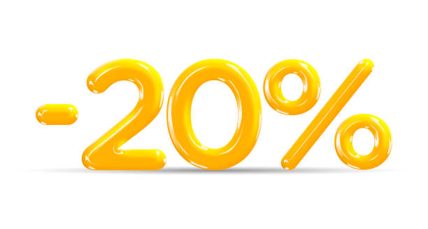 ilustrações de stock, clip art, desenhos animados e ícones de 20 percent off. discount creative composition of golden or yellow balloons. 3d mega sale or twenty percent bonus symbol on white background. sale banner and poster. vector illustration. - bubble large percentage sign symbol