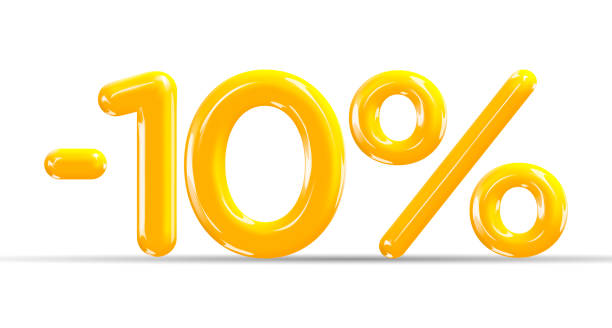 ilustrações de stock, clip art, desenhos animados e ícones de 10 percent off. discount creative composition of golden or yellow balloons. 3d mega sale or ten percent bonus symbol on white background. sale banner and poster. vector illustration. - number 10 percentage sign number financial figures