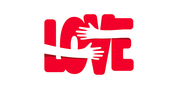 Hands hugs word LOVE illustration
