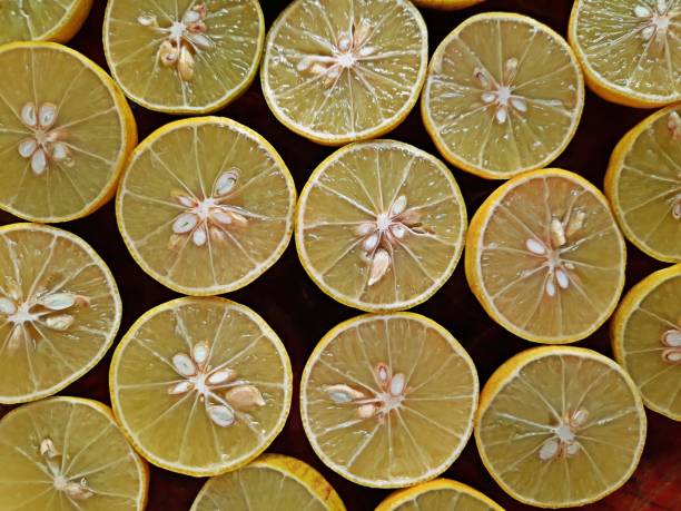 Closed up lemons and seeds.
