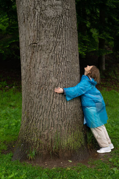 istock Young woman leaning to tree trunk in summer forest. 1331277123