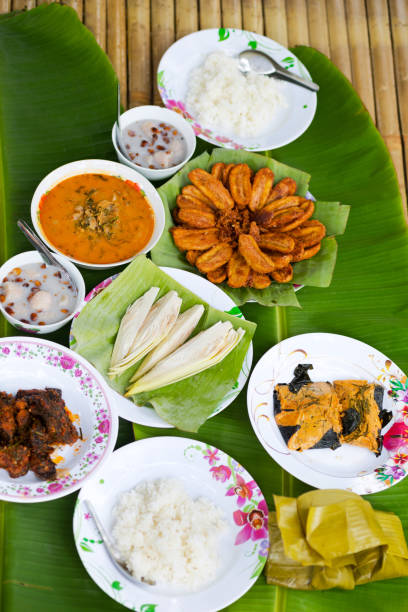 istock View onto thai food selection with rice,banana and fish 1331278298