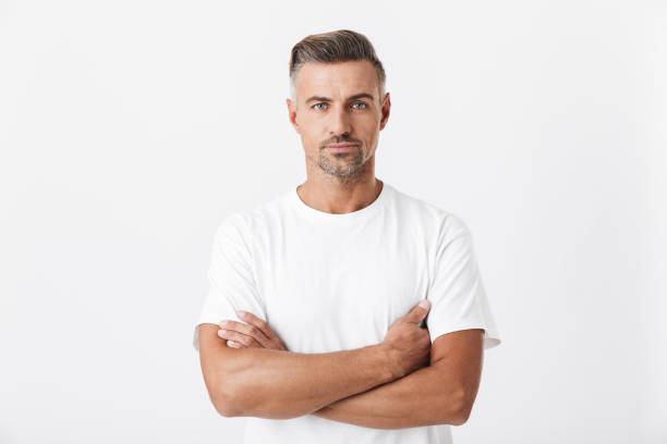 istock Confident handsome shirtless man standing isolated 1331278967